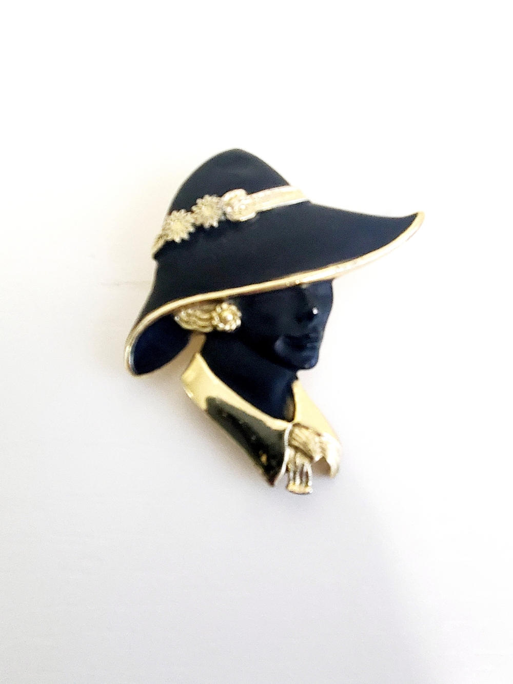 Vintage Torini Black and Gold Lady Silhouette Brooch - Elegant Women's Jewelry